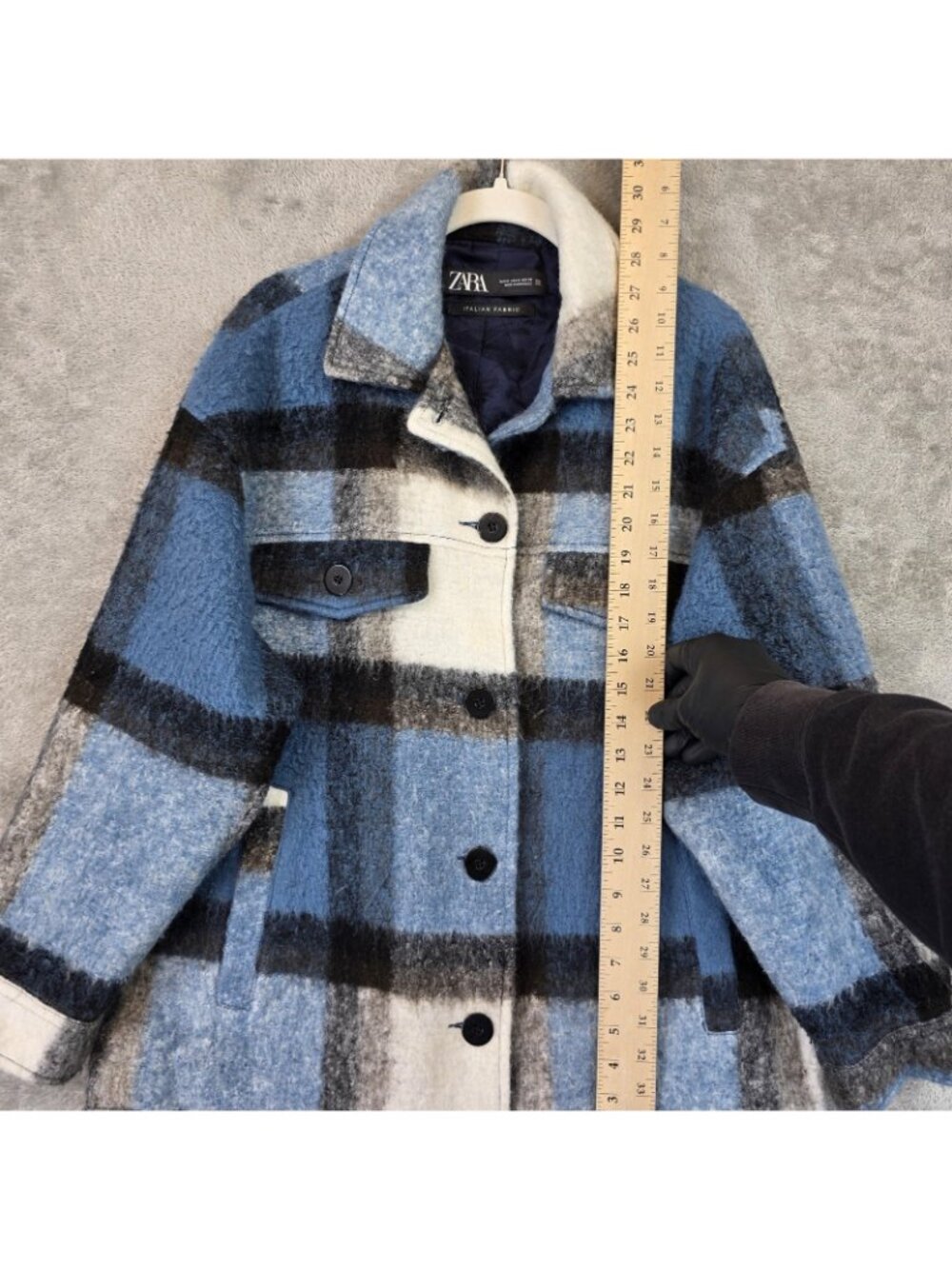 Zara Jacket Womens M Blue Plaid Wool Flannel Oversized Button Front Collared - Picture 5 of 9